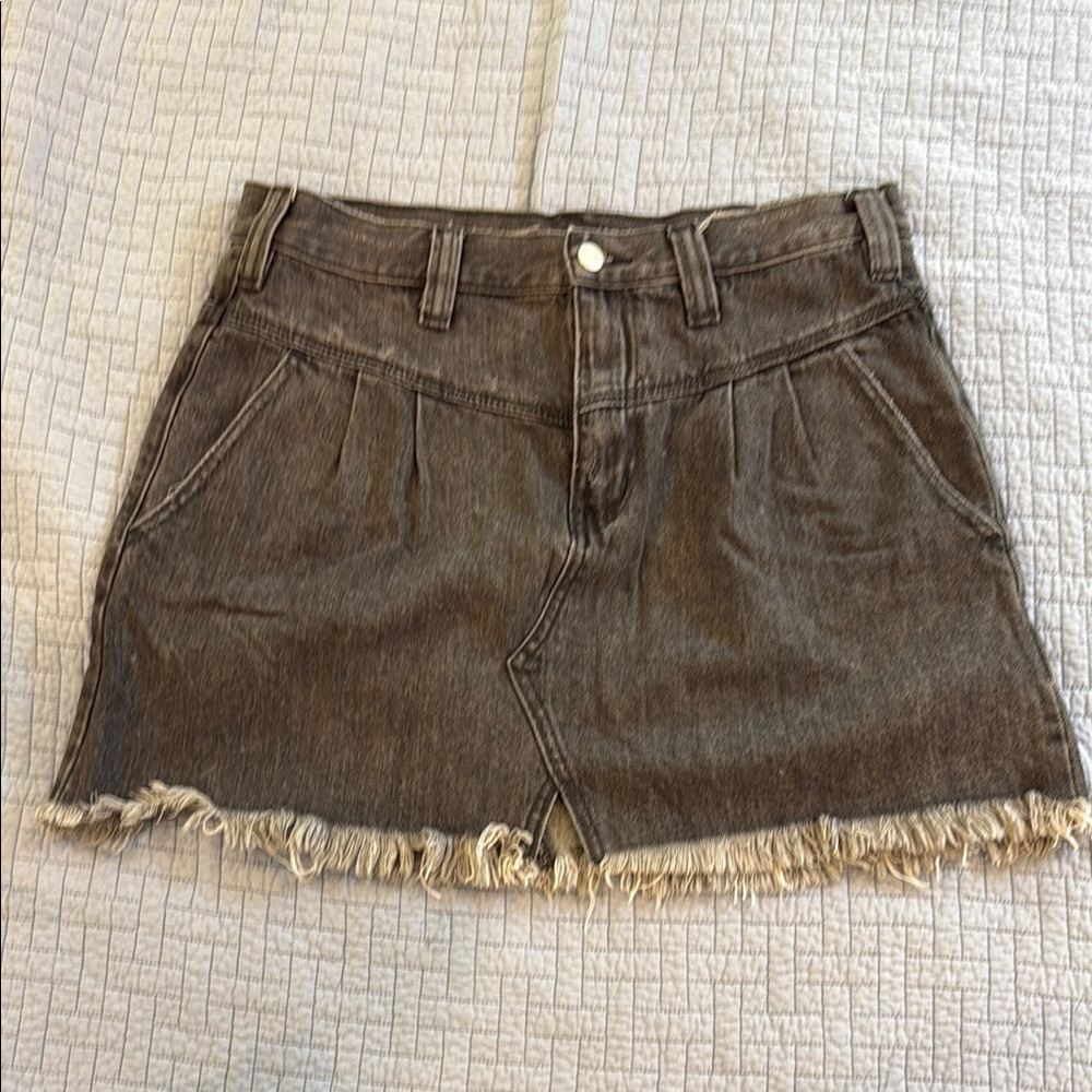 Free People - we the free - Black faded Denim Mini Skirt with Frayed Hem